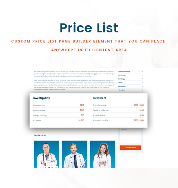 Clinio - Medical & Dental WordPress Theme Price List